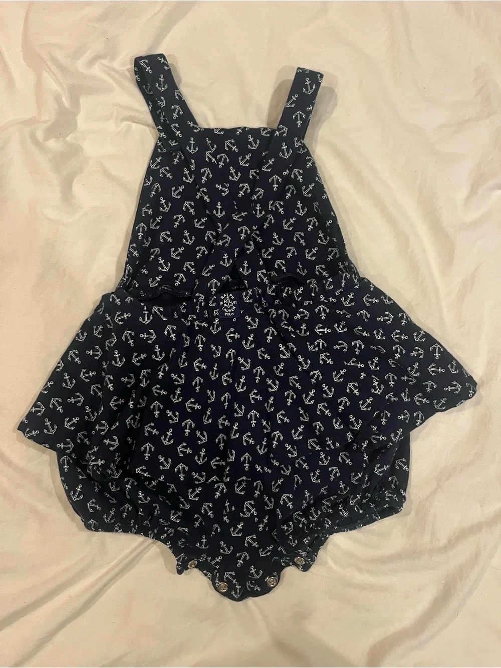 Ralph Lauren Navy and White Anchor Print Romper 9m